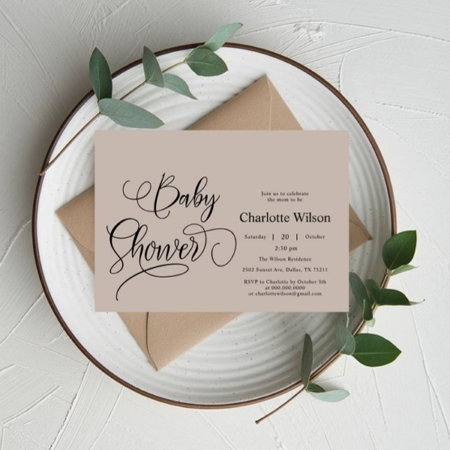Modern Minimal Calligraphy Baby Shower Invitation (Creator Uploaded)