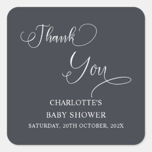 Modern Minimal Calligraphy Baby Shower Square Sticker