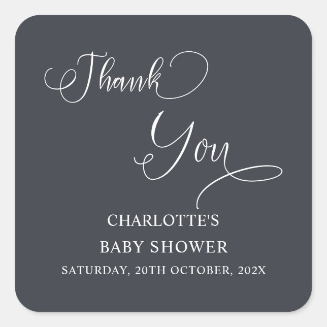 Modern Minimal Calligraphy Baby Shower Square Sticker (Front)