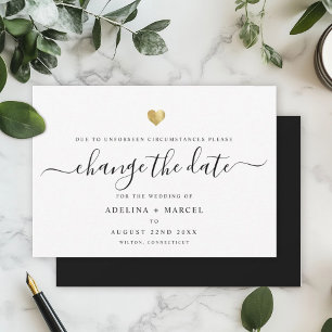Modern Minimal Calligraphy Gold CHANGE THE DATE Save The Date