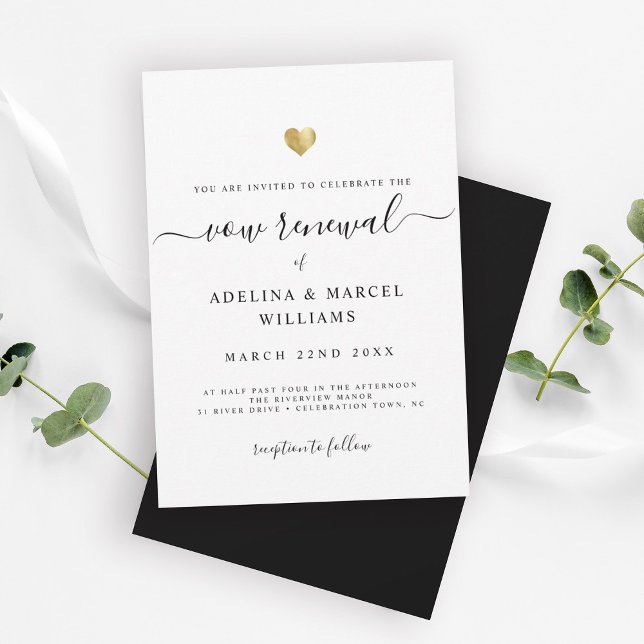 Modern Minimal Calligraphy Gold Heart Vow Renewal Invitation (Creator Uploaded)