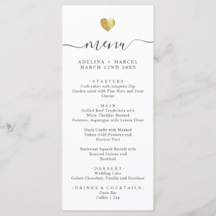 Modern Minimal Calligraphy Gold Heart Wedding Menu