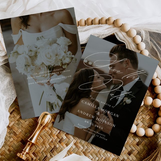 Modern Minimal Calligraphy Photo Save The Date Invitation (Creator Uploaded)