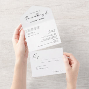 Modern Minimal Calligraphy Script Wedding All In One Invitation