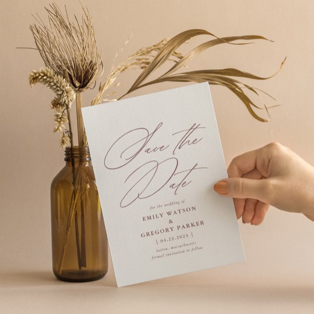 Modern Minimal Calligraphy Soft Burgundy Wedding Save The Date (Creator Uploaded)