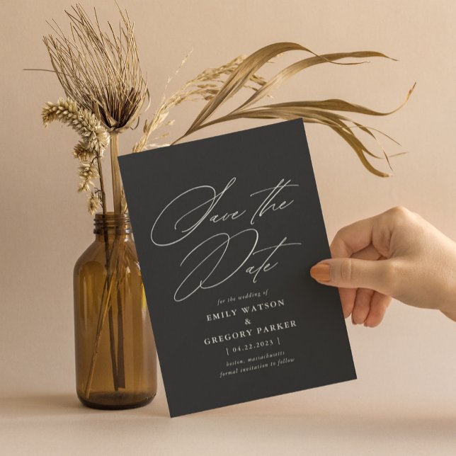 Modern Minimal Calligraphy Warm Black Wedding Save The Date (Creator Uploaded)