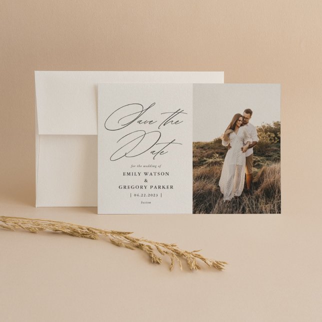 Modern Minimal Calligraphy Wedding Photo Save The Date (Creator Uploaded)