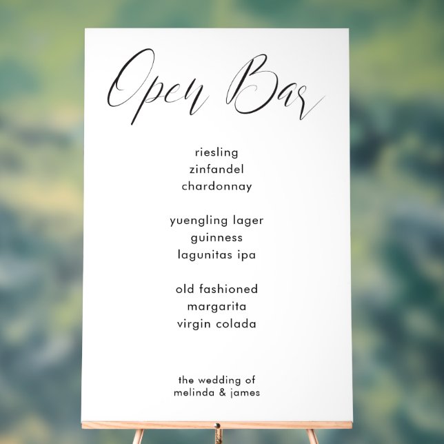 Modern Minimal Calligraphy White Bar Menu Wedding Acrylic Sign (Neutral)
