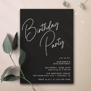 Modern Minimal Casual Typography Black Birthday Invitation