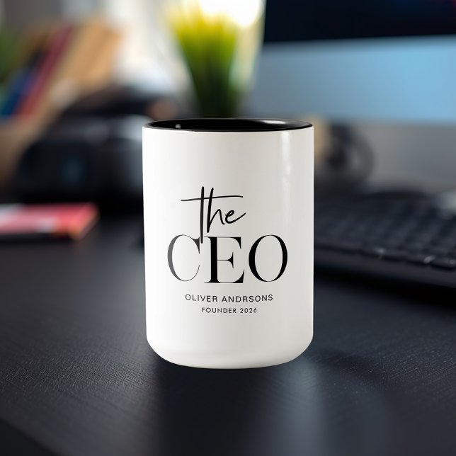 Modern Minimal CEO Personalised Boss Gift Two-Tone Coffee Mug (Creator Uploaded)