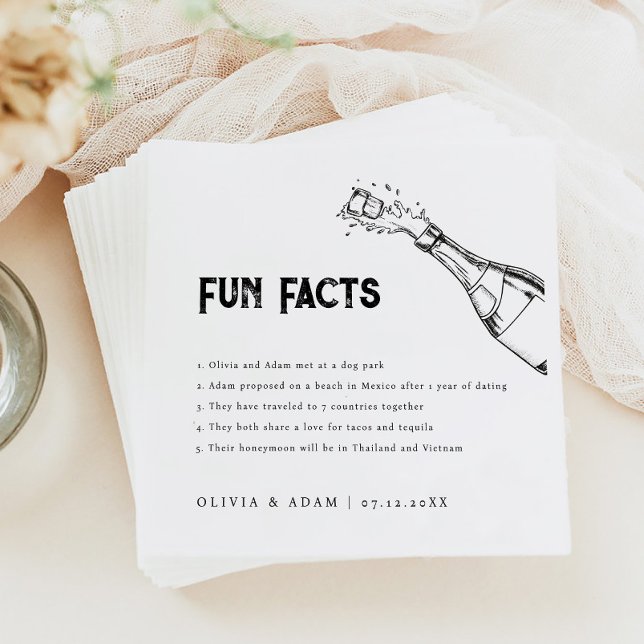 Modern Minimal Champagne Fun Facts Wedding Napkin (Creator Uploaded)