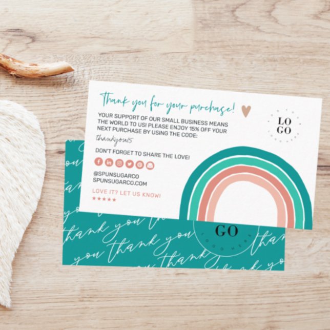 Modern Minimal | Cheerful Rainbow Thank You Business Card (Creator Uploaded)