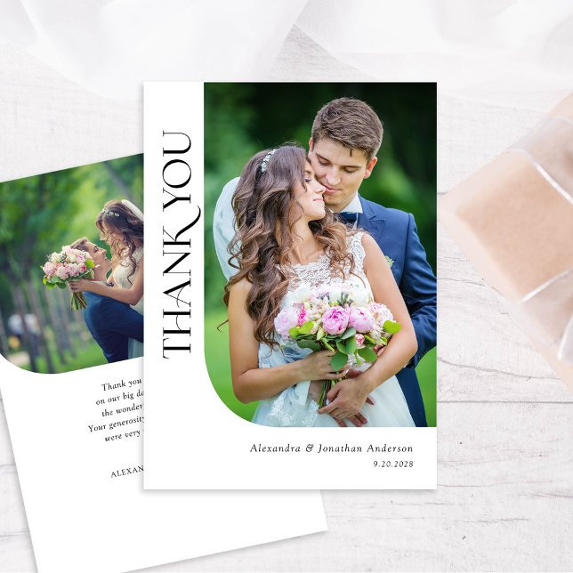 Modern Minimal Chic 2 Photo Wedding Thank You Card (Creator Uploaded)