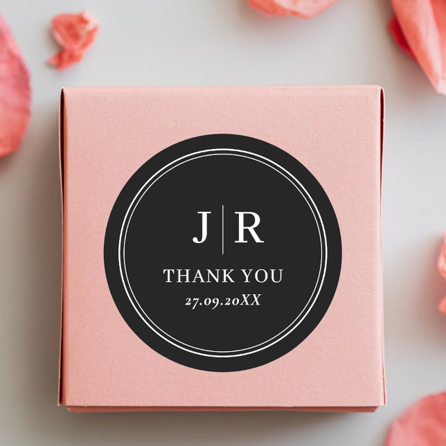 Modern Minimal Chic Black Custom Wedding Thank You Classic Round Sticker (Creator Uploaded)