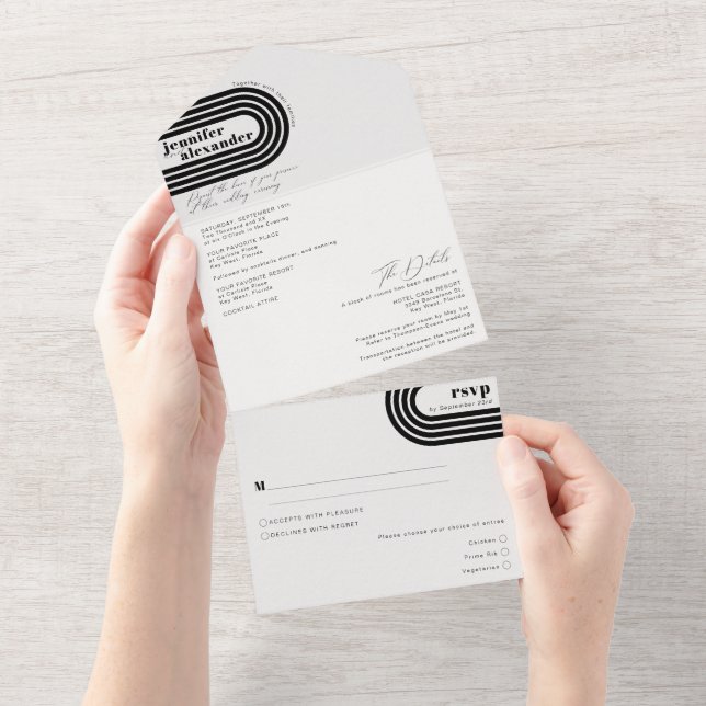 Modern Minimal Chic Black & White Wedding All In O All In One Invitation (Tearaway)