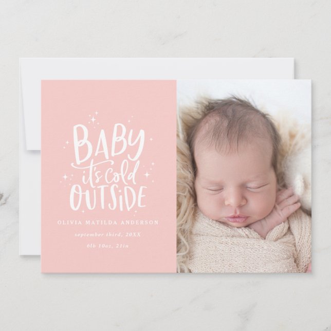 Modern minimal chic Christmas birth announcement (Front)