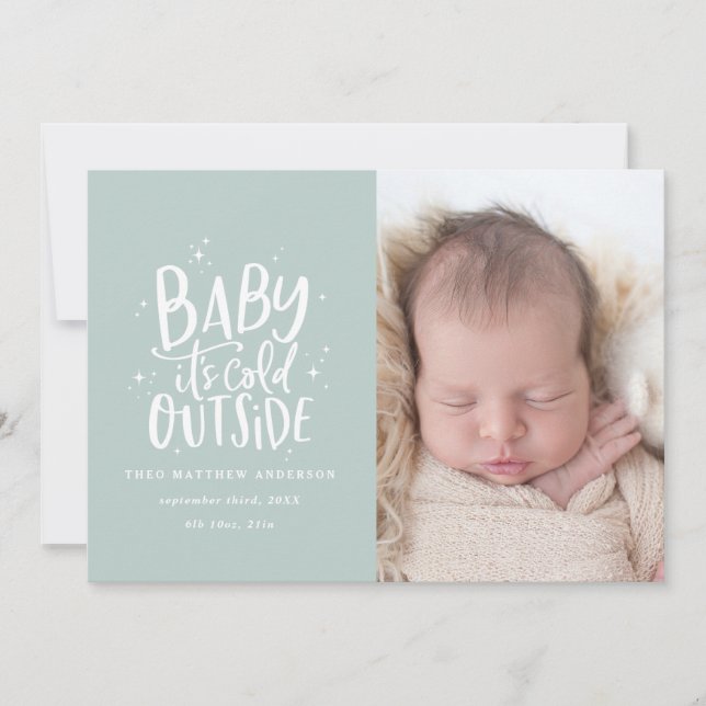 Modern minimal chic Christmas birth announcement (Front)