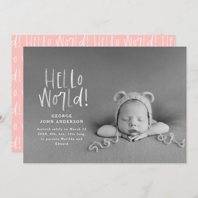 Modern minimal chic pink typography photo  announcement (Front/Back)