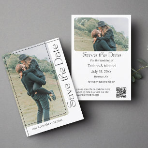 modern minimal chic script 2 photos qr code boho save the date