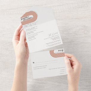 Modern Minimal Chic Terracotta Rust Wedding All In One Invitation