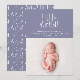 Modern minimal chic typography lilac photo birth announcement