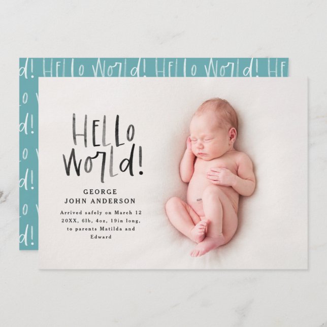 Modern minimal chic typography photo birth announcement (Front/Back)