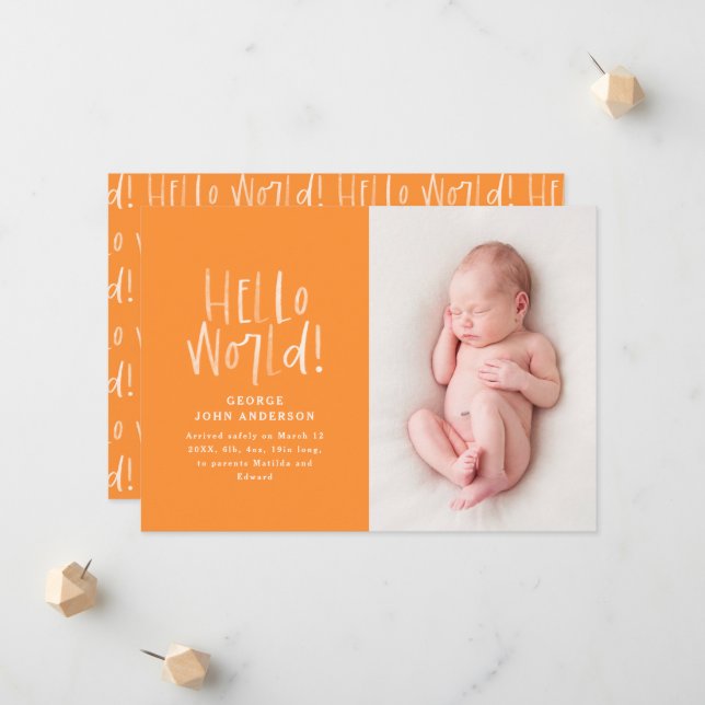 Modern minimal chic typography photo birth announcement (Front/Back In Situ)