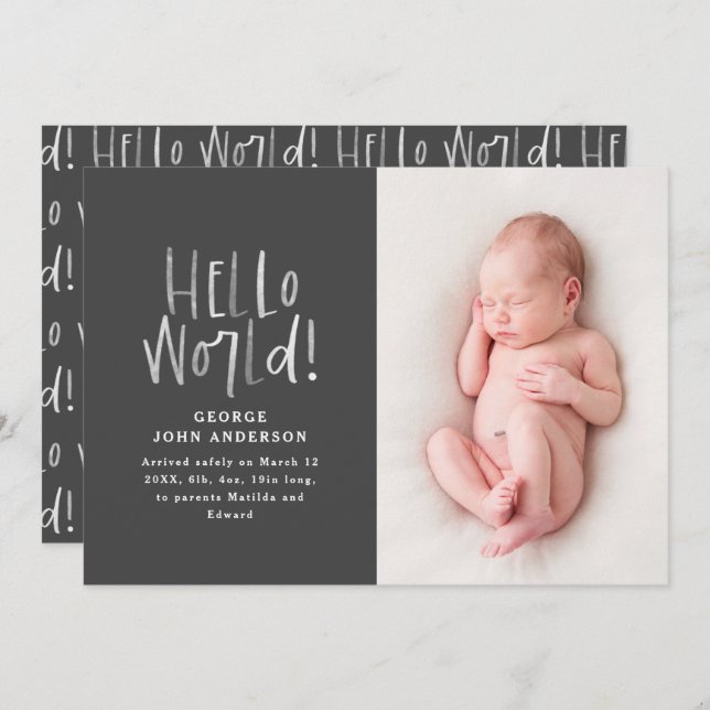 Modern minimal chic typography photo birth announcement (Front/Back)