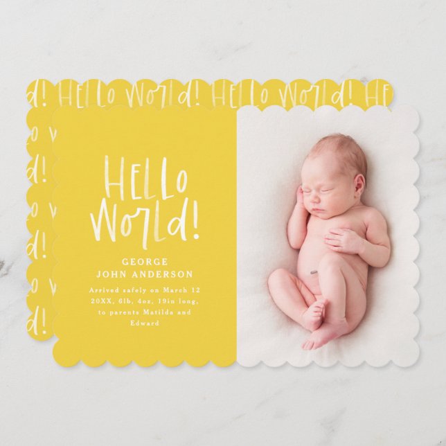Modern minimal chic typography photo birth announcement (Front/Back)