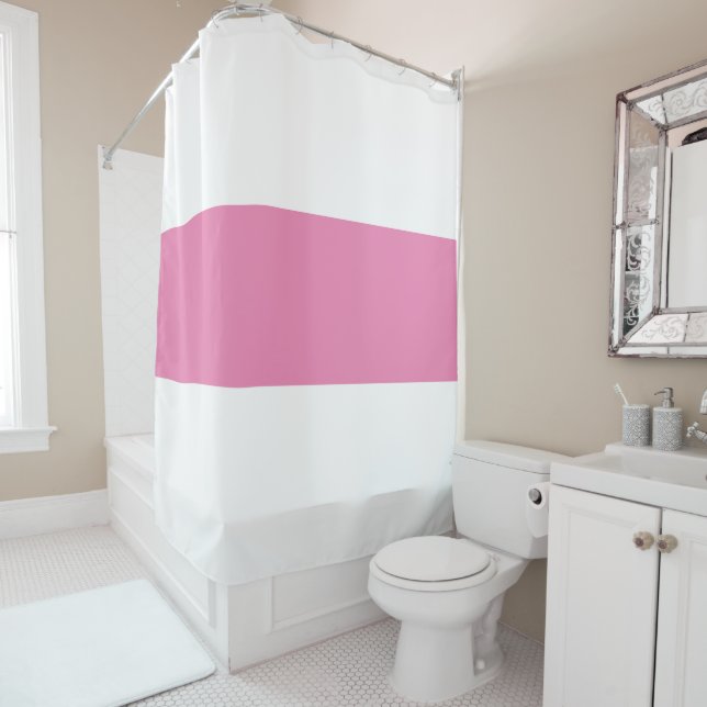 Modern Minimal Chic Wide Rose Pink White Stripes Shower Curtain (In Situ)