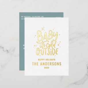 Modern minimal Christmas baby blue elegant Foil Ho Holiday Postcard