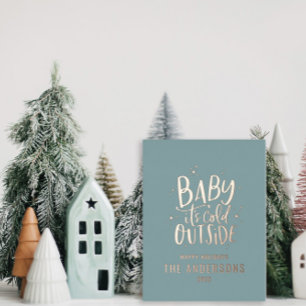 Modern minimal Christmas baby blue elegant Foil Holiday Postcard