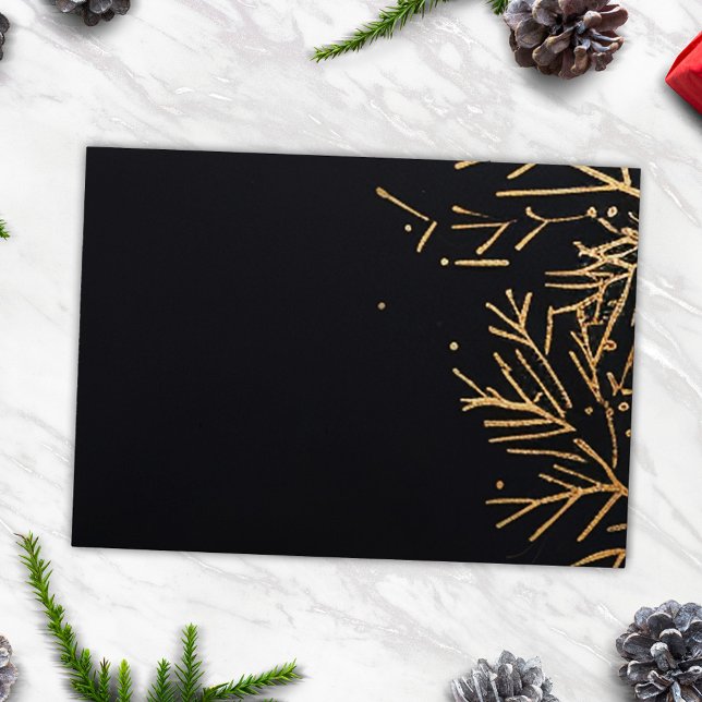 Modern Minimal Christmas Black Gold Return Address Envelope (Modern Minimal Christmas Black Gold Return Address Envelope)
