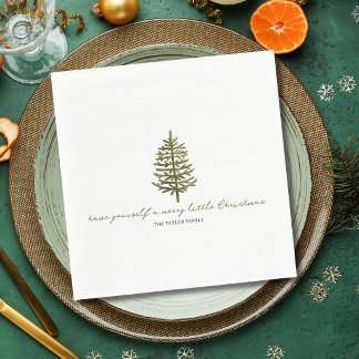 modern minimal Christmas evergreen tree holiday Napkin