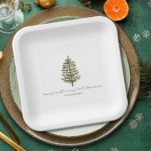 modern minimal Christmas evergreen tree holiday Paper Plate