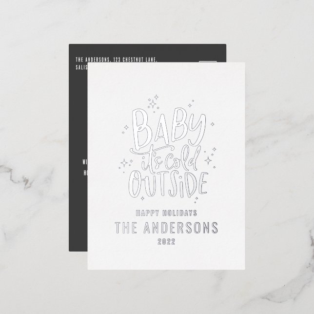 Modern minimal Christmas grey elegant Foil Holiday Postcard (Front/Back)