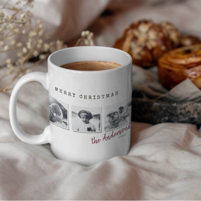 Modern minimal Christmas multi photo burgundy Coffee Mug (Creator Uploaded)