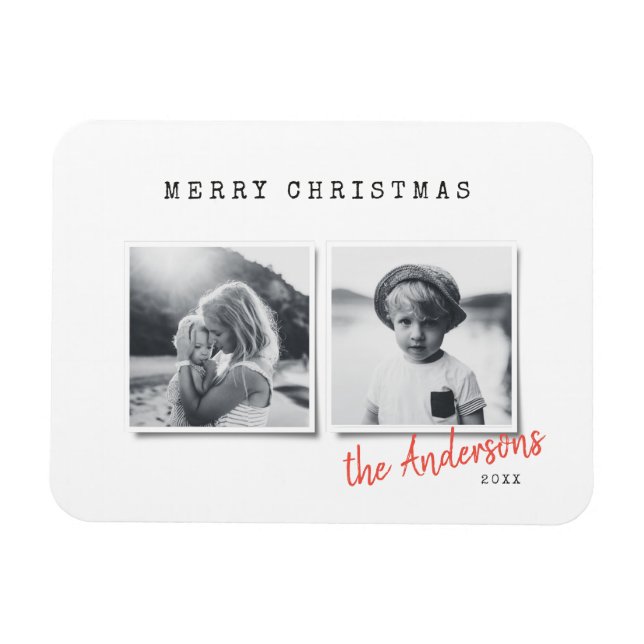 Modern minimal Christmas multi photo Holiday Card Magnet (Horizontal)