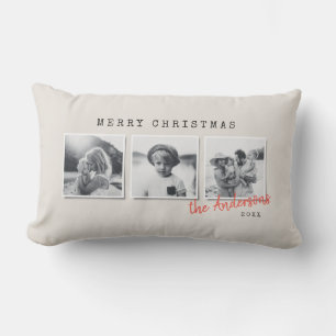 Modern minimal Christmas multi photo home decor Lumbar Cushion