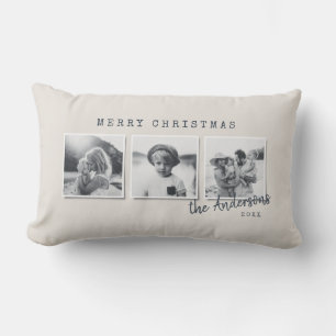 Modern minimal Christmas multi photo home decor Lumbar Cushion