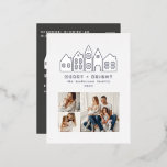 Modern minimal Christmas Nordic houses 3 photo Foil Holiday Postcard<br><div class="desc">Modern minimal Japan Christmas Nordic houses stylish simple 3 photo grey holiday card design</div>