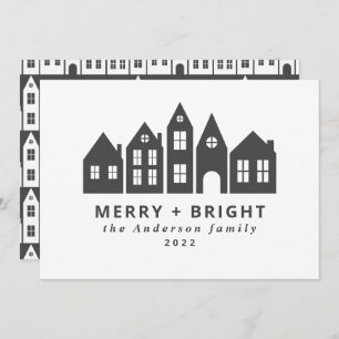 Modern minimal Christmas Nordic houses grey Holiday Card