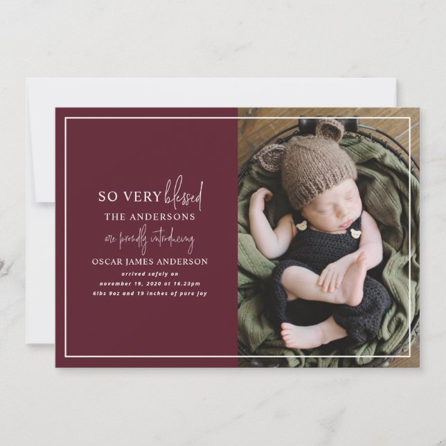 Modern minimal Christmas photo birth announcement (Front)