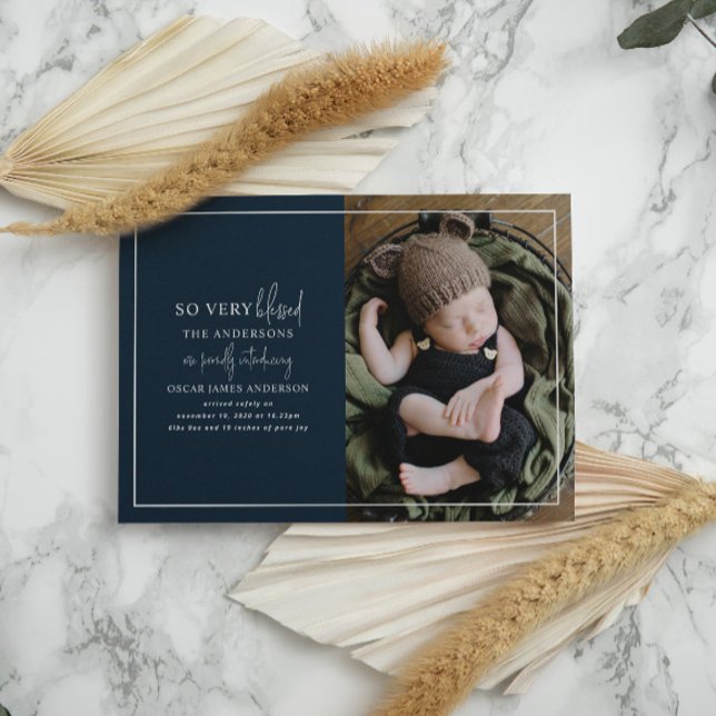 Modern minimal Christmas photo birth announcement (Creator Uploaded)