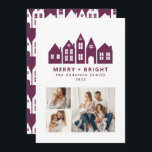 Modern minimal Christmas purple houses 3 photo Holiday Card<br><div class="desc">Modern minimal Japan Christmas Nordic houses stylish simple purple 3 photo holiday card design</div>