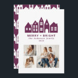 Modern minimal Christmas purple houses 3 photo Holiday Card<br><div class="desc">Modern minimal Japan Christmas Nordic houses stylish simple purple 3 photo holiday card design</div>