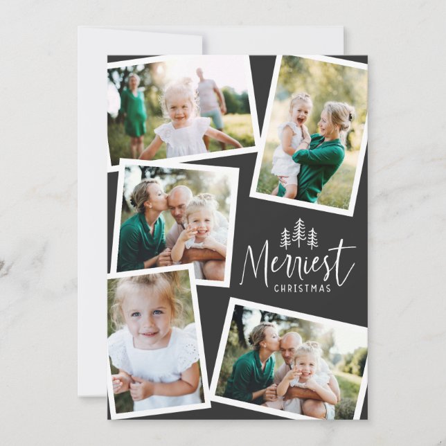 Modern minimal Christmas rustic multi photo Holiday Card (Front)