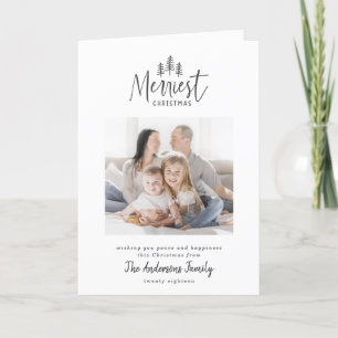 Modern minimal Christmas rustic one photo holiday Card