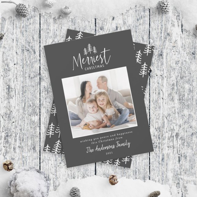 Modern minimal Christmas rustic stylish 1 photo Holiday Card (Creator Uploaded)