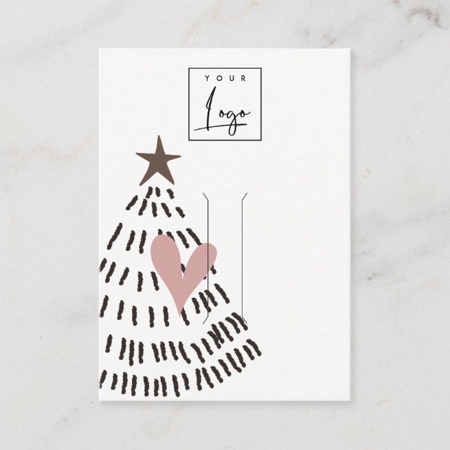 Modern Minimal Christmas Tree Heart Hairpin Logo Business Card (Front)